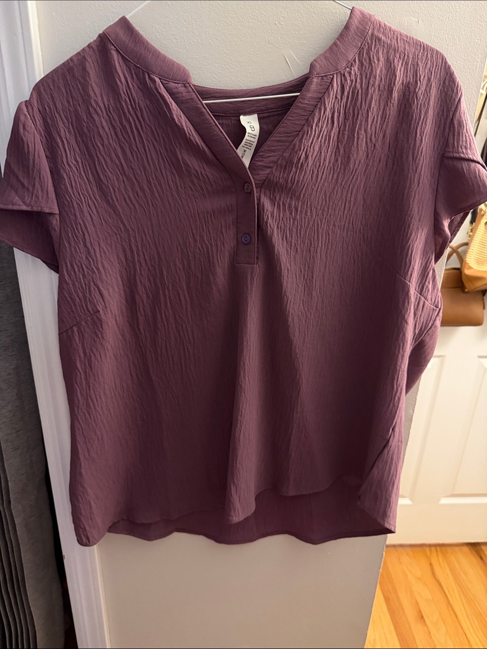 Women's Short-Sleeve V-Neck Blouse in Plum